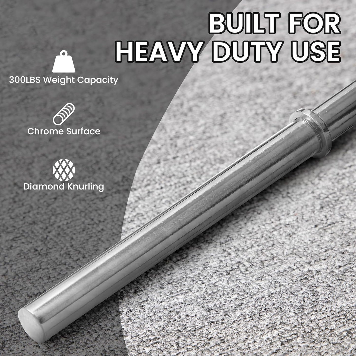 Standard Barbell 5FT – Solid Steel 1-Inch Bar, 300 LB Capacity, Chrome & Black Finish, Multi-Grip Knurling for Home Gym Strength Training