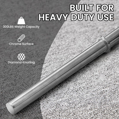 Standard Barbell 5FT – Solid Steel 1-Inch Bar, 300 LB Capacity, Chrome & Black Finish, Multi-Grip Knurling for Home Gym Strength Training