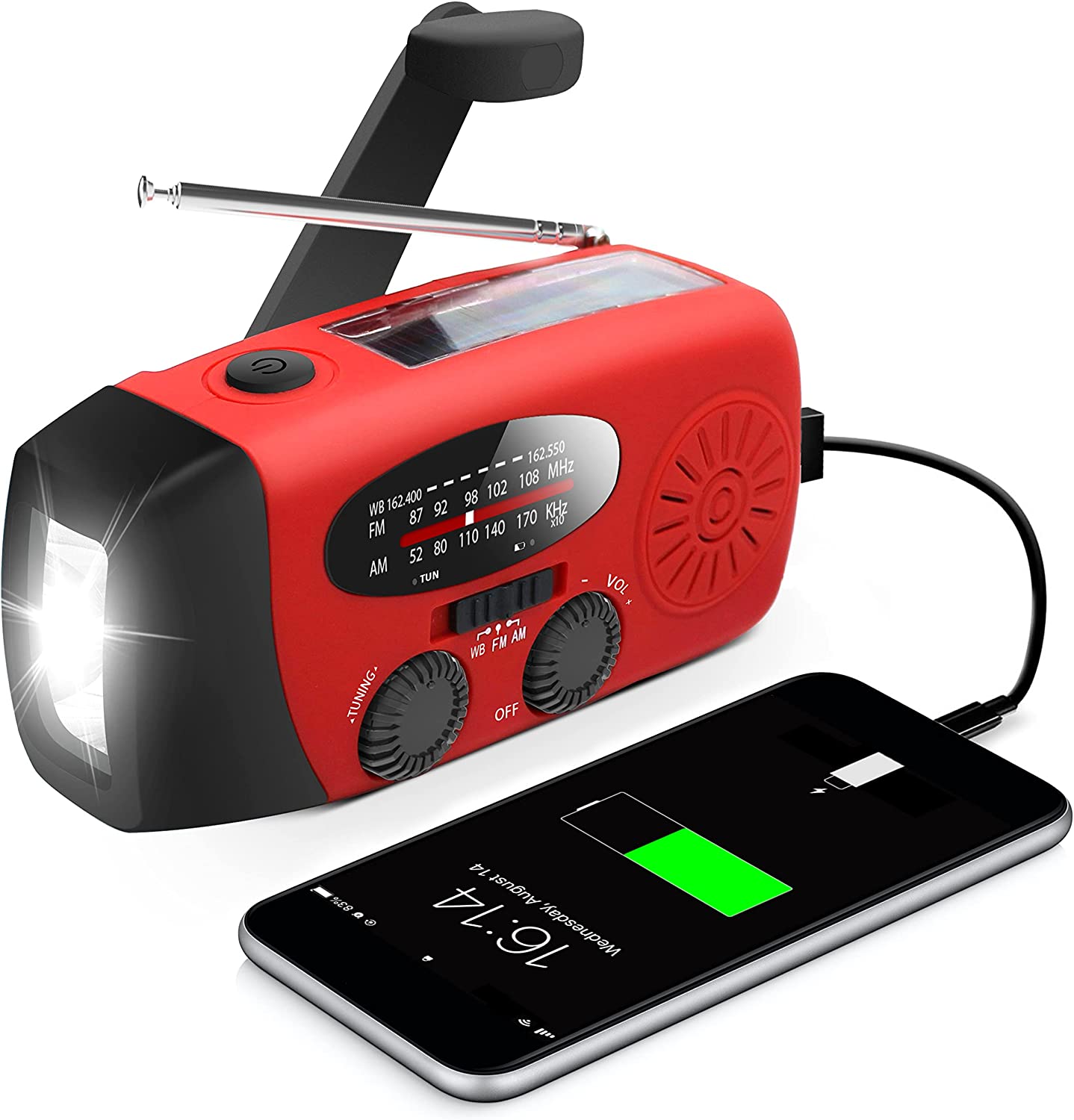 Solar Power Bank Emergency Radio with Hand Crank & NOAA