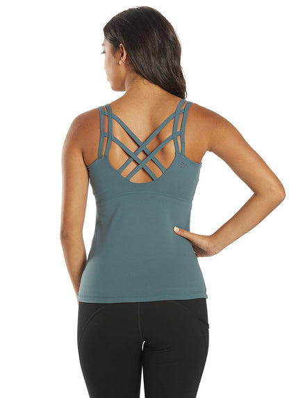 Women's Strappy Back Yoga Tank with a Built-In Shelf Bra and Fast-Drying Stretch for Studio Practice