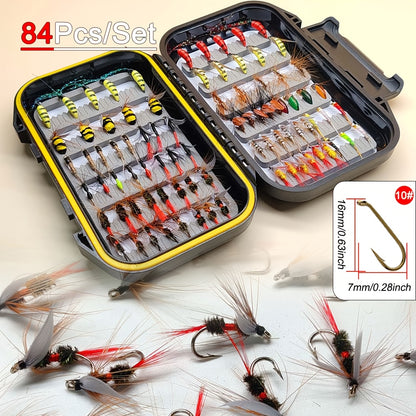 Fly Fishing Flies Kit Hand-Tied Assortment – Dry Flies, Wet Flies, Nymphs & Streamers for Trout, Bass, Salmon | Freshwater & Saltwater | 30/84/114Pcs with Fly Box for Stream, Lake & River Fishing