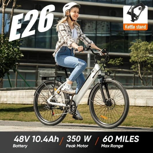 Electric Mountain Bike 26" – 350W Motor, 48V 10.4Ah Battery, 60-Mile Range, Dual Shock Absorbers & LCD Display