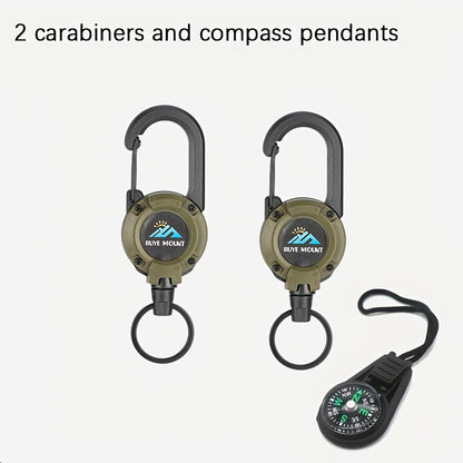 Tactical Retractable Keychain 2-Pack – Heavy Duty 23-Inch Steel Wire Rope with Lanyard, Multi-Tool Badge Holder & ID Clip for Camping, Hiking, Fishing & Everyday Carry (4 Colors)