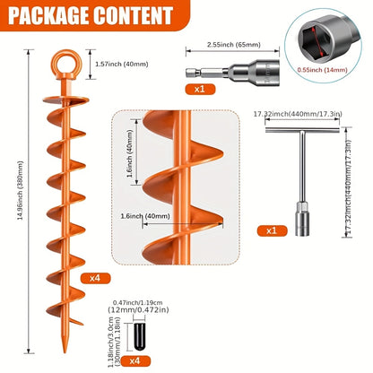 Heavy-Duty Spiral Earth Anchors 15", 4-Pack – Orange