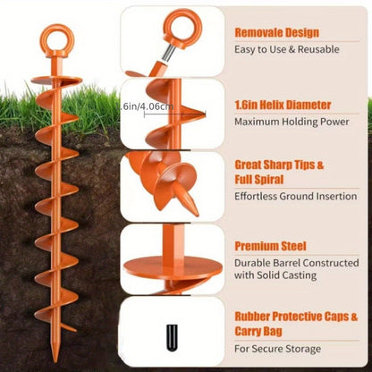 Heavy-Duty Spiral Earth Anchors 15", 4-Pack – Orange