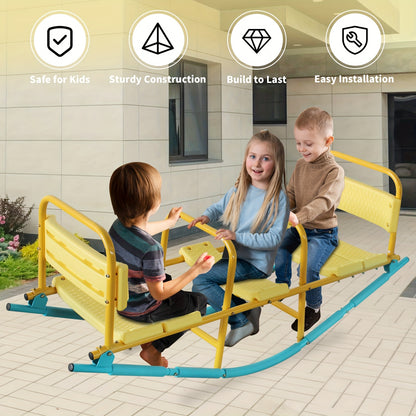Kids Metal Teeter Totter 2-in-1 Seesaw & Rocker for Boys and Girls – 1 to 3 Person Indoor Outdoor Rocking Seesaw, Heavy-Duty Playground Equipment for Backyard, Lawn & Playroom