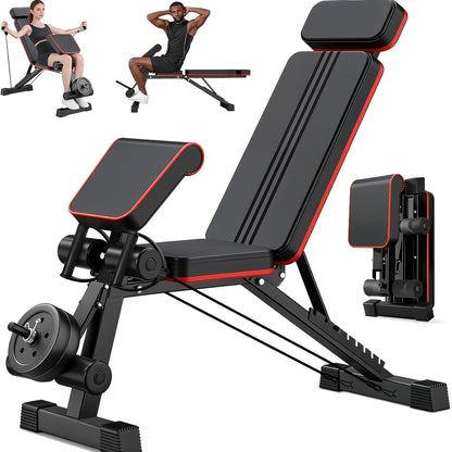 Adjustable Weight Bench – Foldable 14-in-1 Home Gym Dumbbell Bench, 1000 lbs Capacity, Roman Chair with Thick Cushion & Headrest