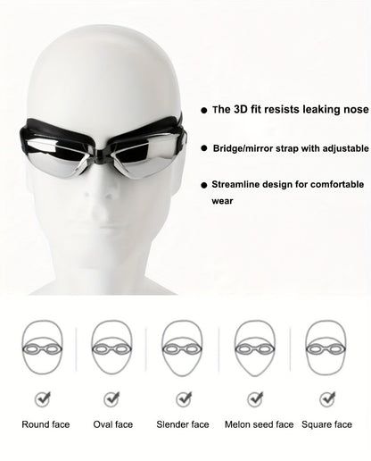 Anti-Fog Racing Swim Goggles Set 6-in-1 - HD UV Protection Silver Coated PC Lens, Waterproof PU Swim Cap, Nose Clip, Earplugs, Goggle Case & Storage Bag for Adult Men Women Pool Training Competition