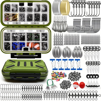 Fishing Tackle Kit 142/206/318 Pcs - Hooks, Jigs, Weights, Swivels, Beads & Connectors for Freshwater & Saltwater Bass Trout Fishing