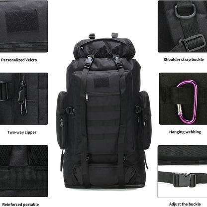 Large Capacity Expandable Outdoor Backpack 26-42 Gal – Soft Shell Geometric Pattern Hiking Rucksack for Camping, Mountaineering & Leisure | Black & Jungle Camo