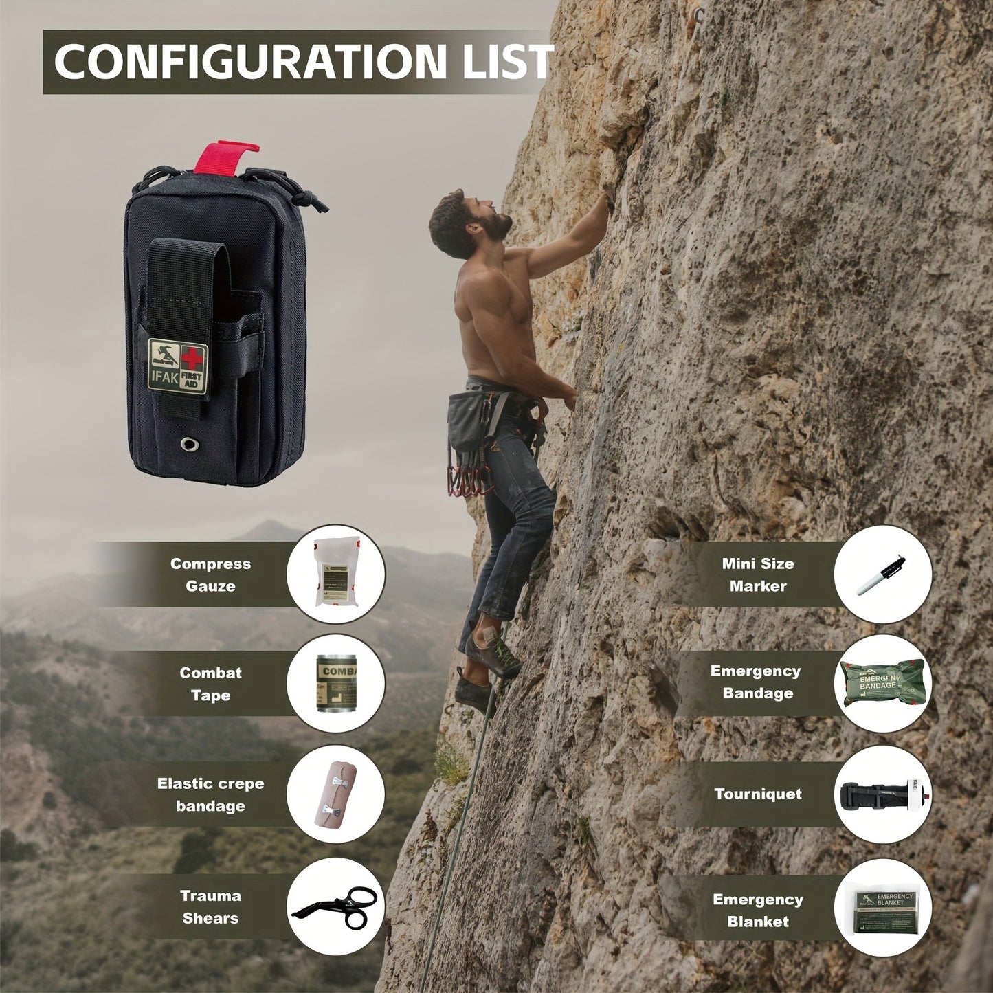 EDC First Aid Kit IFAK Emergency Survival Trauma Kit Black – Compact Everyday Carry First Aid Essentials for Camping, Hiking, Outdoor Adventures & Bug Out Bag, Portable Tactical Medical Pouch
