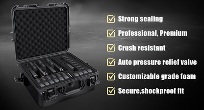 Hard Pistol Case Holds 5 Handguns & 30 Magazines - Lockable Travel Gun Case with Pre-Cut Foam, Silica Gel Canister, ABS Hard Shell, Multiple Pistol Storage Box for Handguns Under 11 Inches