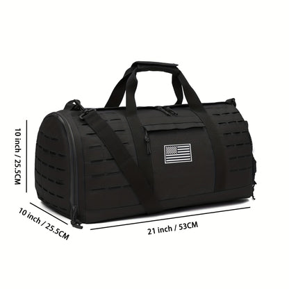 Tactical Duffle Bag 40L for Men Heavy Duty Gym Bag with Shoe Compartment Laptop Pocket Waterproof Sport Travel Bag Weekender Overnight Bag for Gym Fitness Basketball Football Office Commute Khaki Black Green