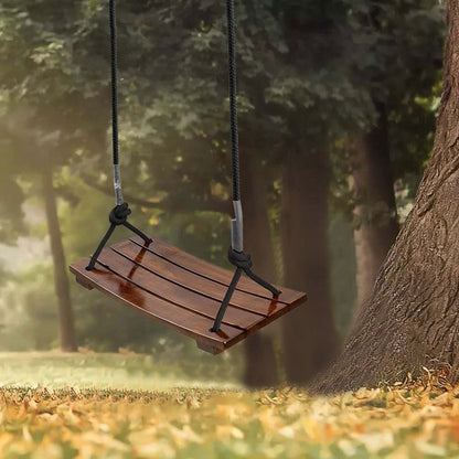 Solid Wood Outdoor Swing Seat 440LBS Capacity Adjustable Rope Length Single Seat Tree Swing for Kids Adults Backyard Garden Patio Hanging Rope Swing