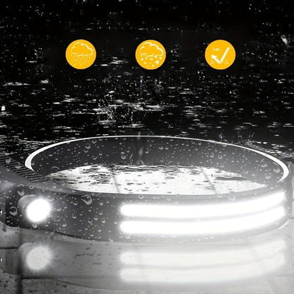 Motion Sensor COB Headlamp 3 Pack + 6 Hooks, 230° Wide Beam Rechargeable LED Head Lamp, 5 Modes COB & LED Headlamps for Adults, Hard Hat Headlight, Headband Flashlight for Camping, Work & Hiking