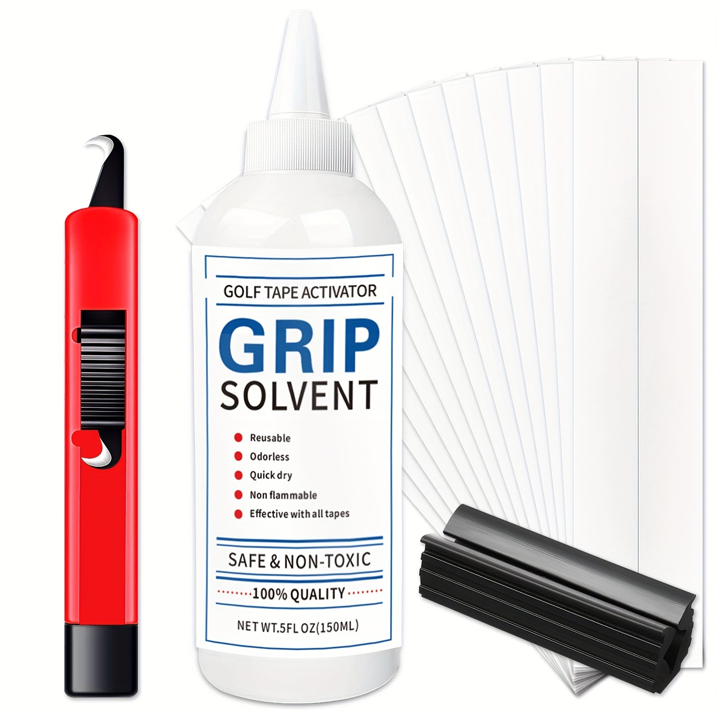 Golf Grip Regripping Kit 4 Sets with Hook Blades Grip Tape Strips Grip Solvent 8oz Rubber Vise Clamp Complete Golf Club Grip Installation Replacement Tool Set for All Club Types