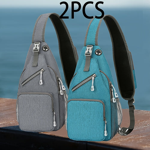 Sling Bag Crossbody Backpack 2 Pack Lightweight Oxford Chest Shoulder Daypack for Men Women Hiking Travel Casual Outdoor Bag Set Light Gray Navy Blue