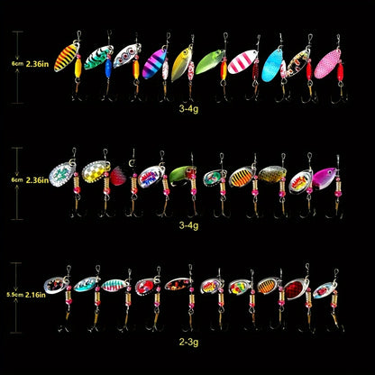 Spinning Sequin Fishing Lures Set 15pcs – Metal Reflective Spinnerbait for Freshwater & Saltwater