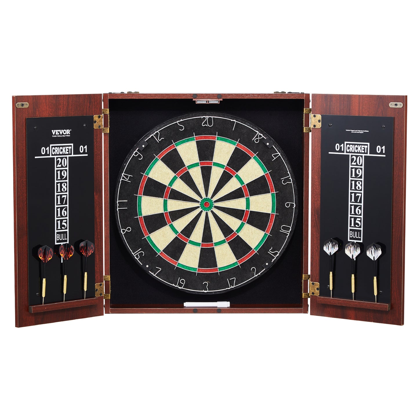 Dartboard Cabinet Set with Steel Tip Darts – 18 Inch Sisal Fiber Board, Retro Wood Cabinet, Scoreboard & Full Accessories Included