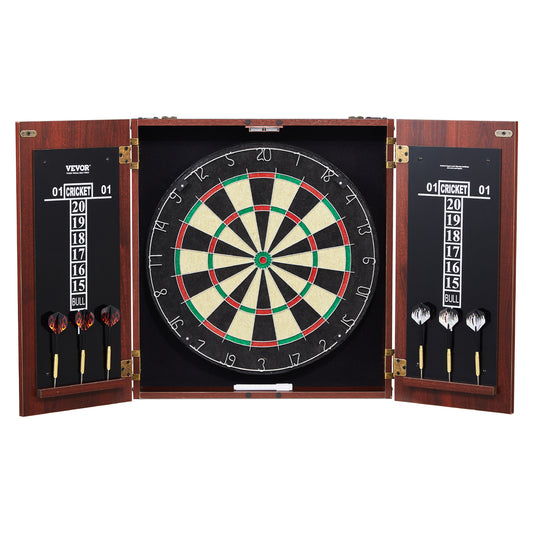 Dartboard Cabinet Set with Steel Tip Darts – 18 Inch Sisal Fiber Board, Retro Wood Cabinet, Scoreboard & Full Accessories Included