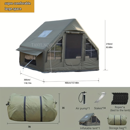 Inflatable Camping Tent 4 Person – Army Green, Double Doors & Windows, Portable Foldable Easy Setup – Large Outdoor Tent for Camping, Picnic, BBQ & Leisure, 118"x83"x83"