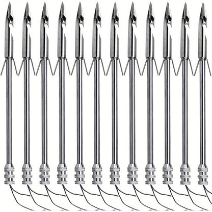 Stainless Steel Slingshot Fishing Arrowheads 12-Pack, Bowfishing Arrow Tips for Slingshot Bow Fishing & Target Practice, Detachable Broadhead Darts with Fishing Line Hole - Replacement Shooting Points
