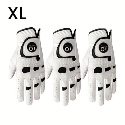 Men's Golf Glove Left Hand 3 Pack with Ball Marker – WeatherSof Soft Grip Cabretta-Style Golf Gloves for Men, Buckle Closure, All-Weather Performance, Sizes S to XXL (White)