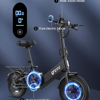 14-Inch Mini Folding Electric Bike for Adults & Teens – Commuter City E-Bike with 350W Peak 500W Motor, 36V 7.5Ah Removable Battery, 3-Level Pedal Assist, Dual Disc Brakes & LCD Display