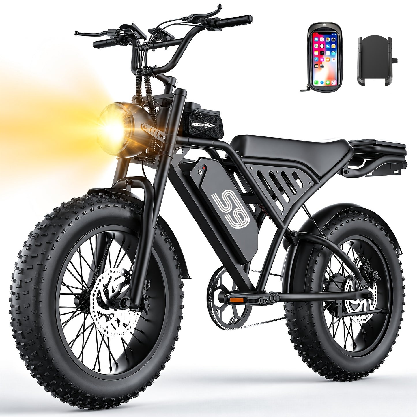 Fat Tire Electric Mountain Bike with 650-749W Motor, 27.9MPH Top Speed, 48V 10.5-20Ah Battery & 65-Mile Range – S9 Adult Off-Road E-Bike with Rear Seat, Rear Rack & Disc Brakes for Trail & Commute Riding