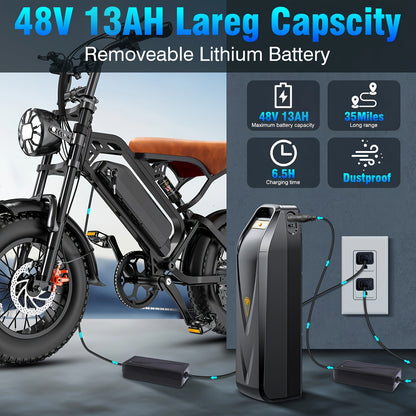Electric Mountain Bike 749W Motor 48V 13AH Battery Full Suspension Fat Tire Off-Road E-Bike 27.9MPH Max Speed 5-Speed LED Display Adult Electric Bicycle All Terrain