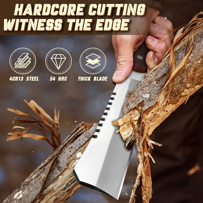 Survival Machete Fixed Blade Knife 7.2" – 4Cr13 High Carbon Steel, Full Tang, Ergonomic Wooden Handle, Leather Sheath for Camping, Bushcraft & Outdoor Survival