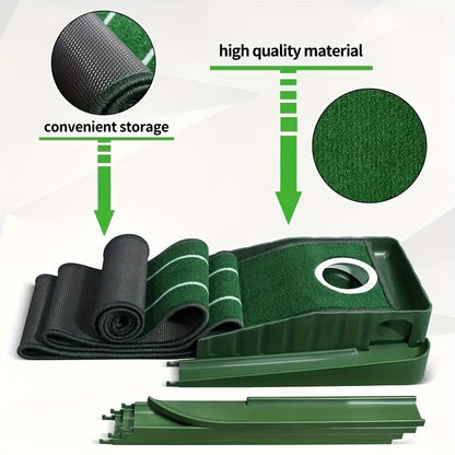 Golf Putting Mat with Automatic Ball Return – 3/5/7 ft Indoor Outdoor Putting Green | Professional Practice Turf with Ball Collector & Putting Track | Golf Training Aid for Skill Improvement