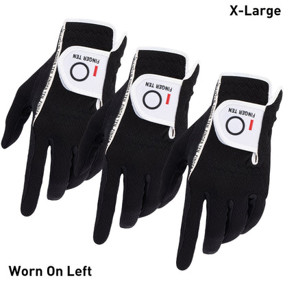 Wet Weather Golf Gloves Rain Grip 3-Pack for Men | Breathable Water-Resistant Golf Gloves for Left & Right Hand – Durable Comfortable Fit in Hot & Wet Conditions (Black, Gray, White | S–3XL)