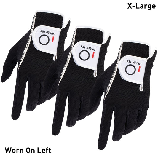Wet Weather Golf Gloves Rain Grip 3-Pack for Men | Breathable Water-Resistant Golf Gloves for Left & Right Hand – Durable Comfortable Fit in Hot & Wet Conditions (Black, Gray, White | S–3XL)