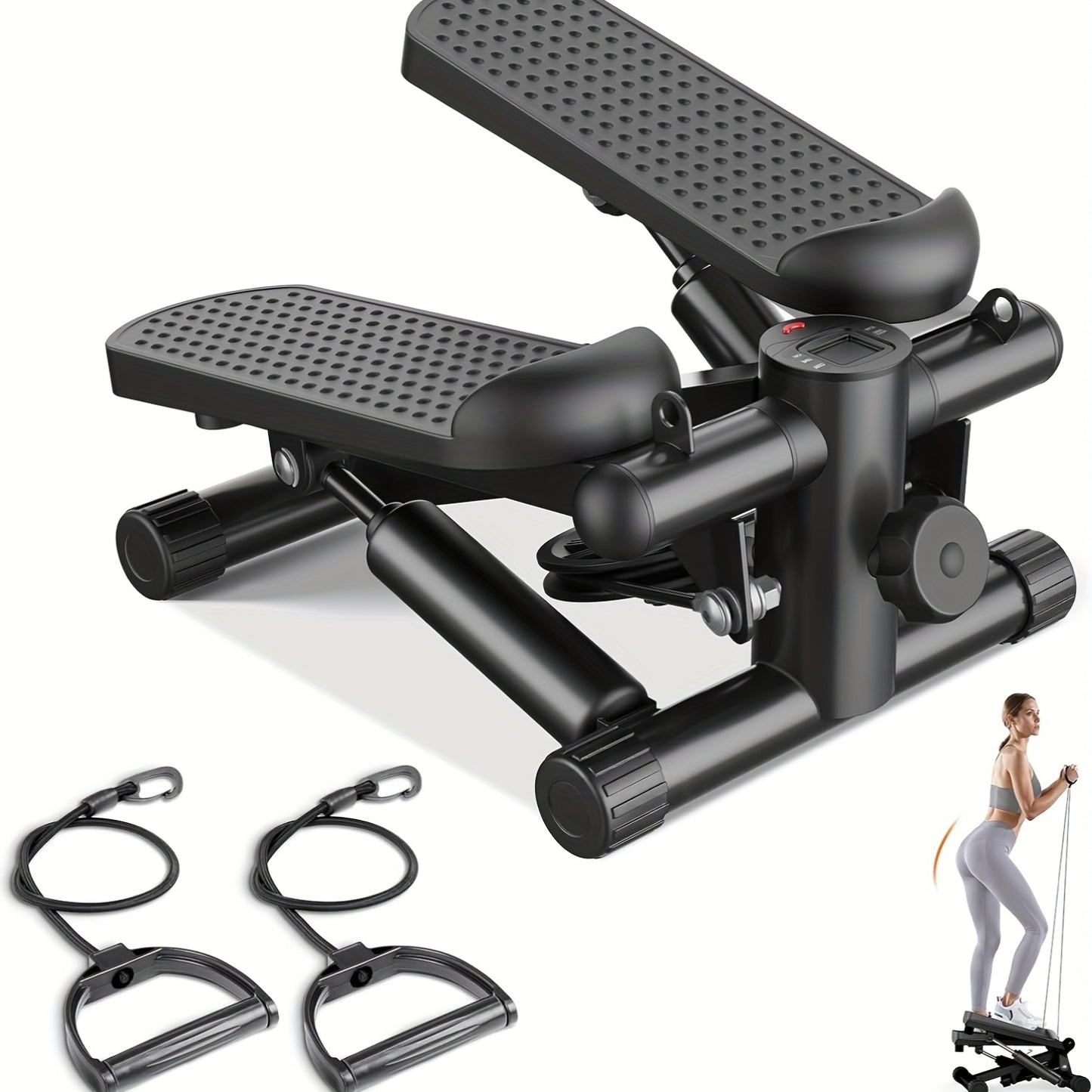 Mini Exercise Stepper Machine with Resistance Bands – Portable Twist Stair Stepper, 300lb Capacity, Full Body Trainer for Legs, Arms & Cardio – Home Workout Stepper, Orange, Black or Blue