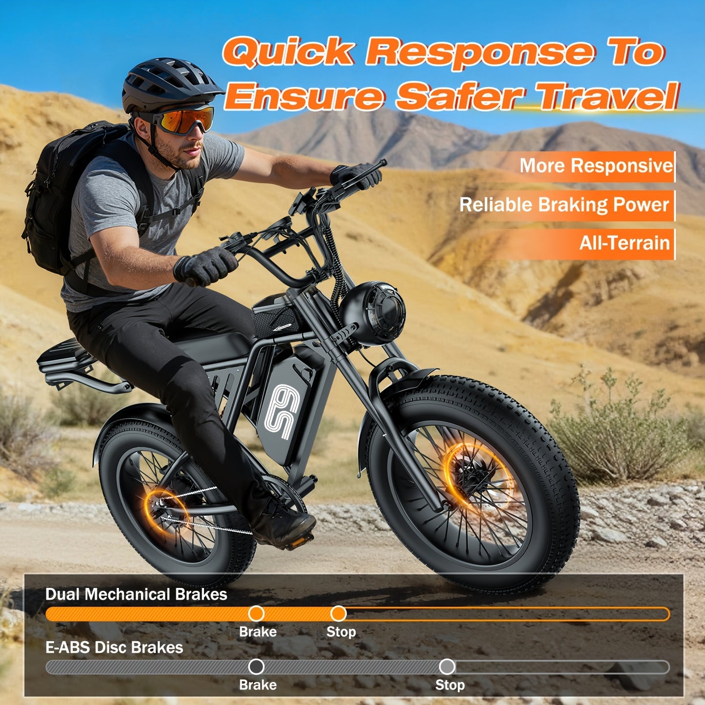 Fat Tire Electric Mountain Bike with 650-749W Motor, 27.9MPH Top Speed, 48V 10.5-20Ah Battery & 65-Mile Range – S9 Adult Off-Road E-Bike with Rear Seat, Rear Rack & Disc Brakes for Trail & Commute Riding