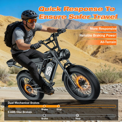 Fat Tire Electric Mountain Bike with 650-749W Motor, 27.9MPH Top Speed, 48V 10.5-20Ah Battery & 65-Mile Range – S9 Adult Off-Road E-Bike with Rear Seat, Rear Rack & Disc Brakes for Trail & Commute Riding