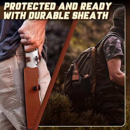 Survival Machete Fixed Blade Knife 7.2" – 4Cr13 High Carbon Steel, Full Tang, Ergonomic Wooden Handle, Leather Sheath for Camping, Bushcraft & Outdoor Survival