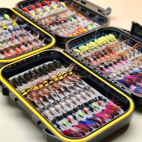 Fly Fishing Flies Kit Hand-Tied Assortment – Dry Flies, Wet Flies, Nymphs & Streamers for Trout, Bass, Salmon | Freshwater & Saltwater | 30/84/114Pcs with Fly Box for Stream, Lake & River Fishing