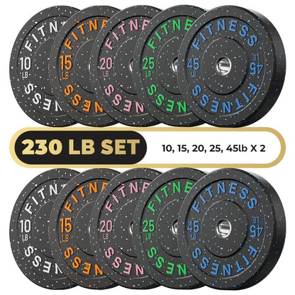 Bumper Plates Colored Rubber Weight Plates – 2-Inch Olympic Barbell Plates for Weightlifting & Strength Training, High Bounce Floor Protection, Low Odor, Non-Slip Surface, Home Gym & Commercial Gym