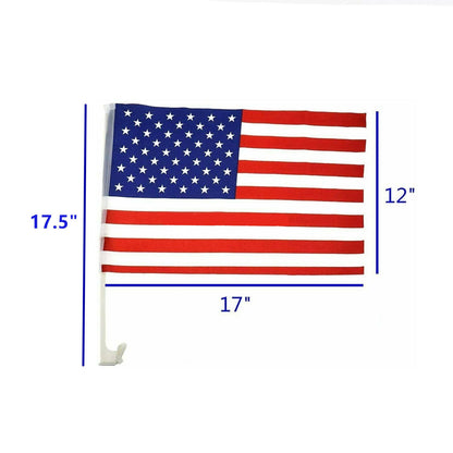 American Flag Car Window Clips 12 Pack USA Patriotic Car Flags 17x12 Inch Double Sided Knitted Polyester Weather Resistant for Parades Funerals Auto Sales Driveways Fourth of July Patriotic Displays