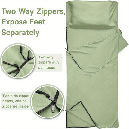 Sleeping Bag Liner for Adults – Two-Way Zipper Sleep Sack with Foot Exposure, Lightweight Portable Travel Sheet for Camping, Hiking, Hotel & Hostel Use, Single Size, Machine Washable
