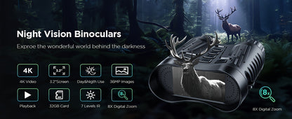 Night Vision Infrared Binoculars 4X Optical 8X Digital Zoom 3.2" LCD