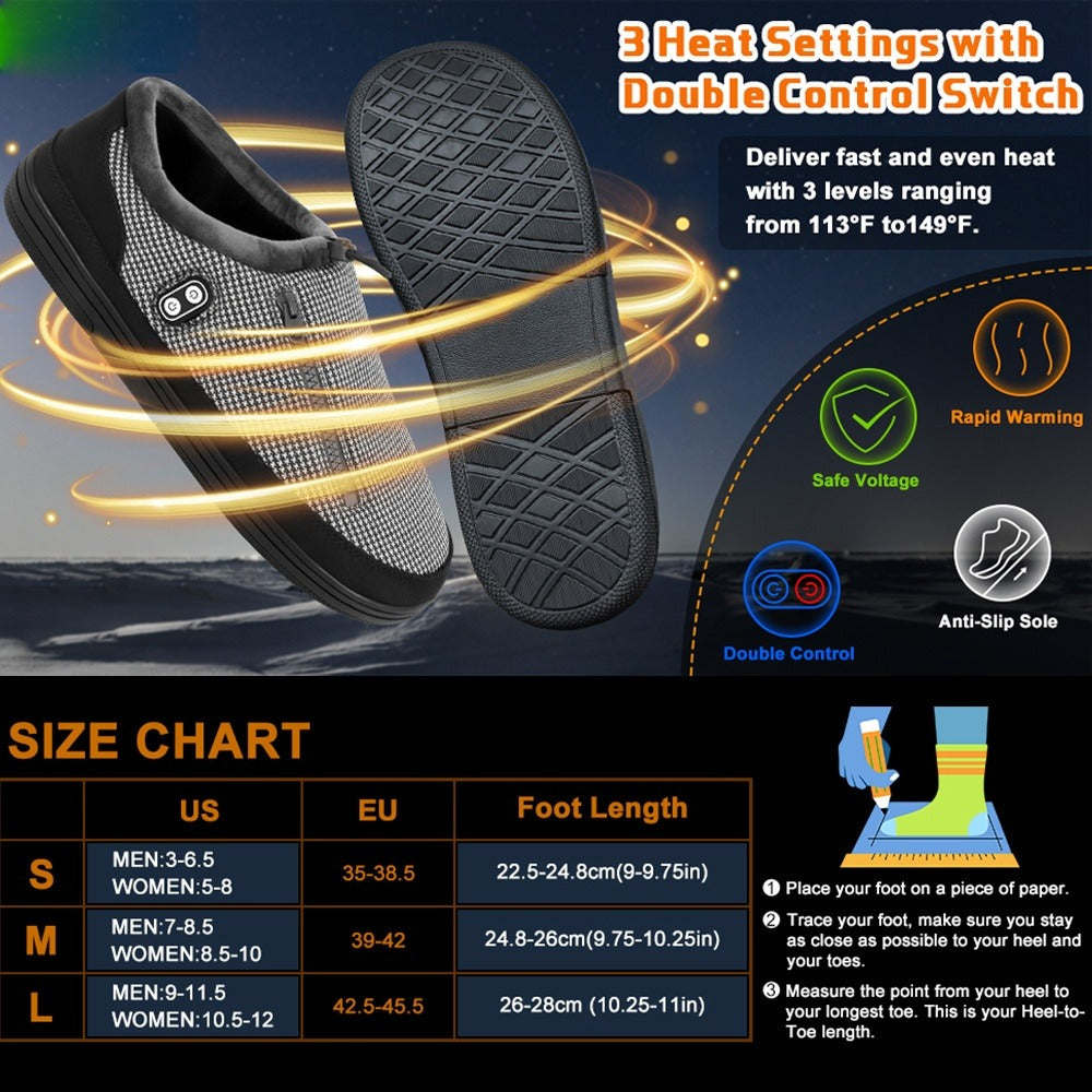 Heated Slippers for Men & Women with 5000mAh Battery - Electric Foot Warmer Shoes, Carbon Fiber Heating, 3 Heat Settings, 6-8 Hour Battery Life, Indoor Outdoor Plush House Slippers, M & L