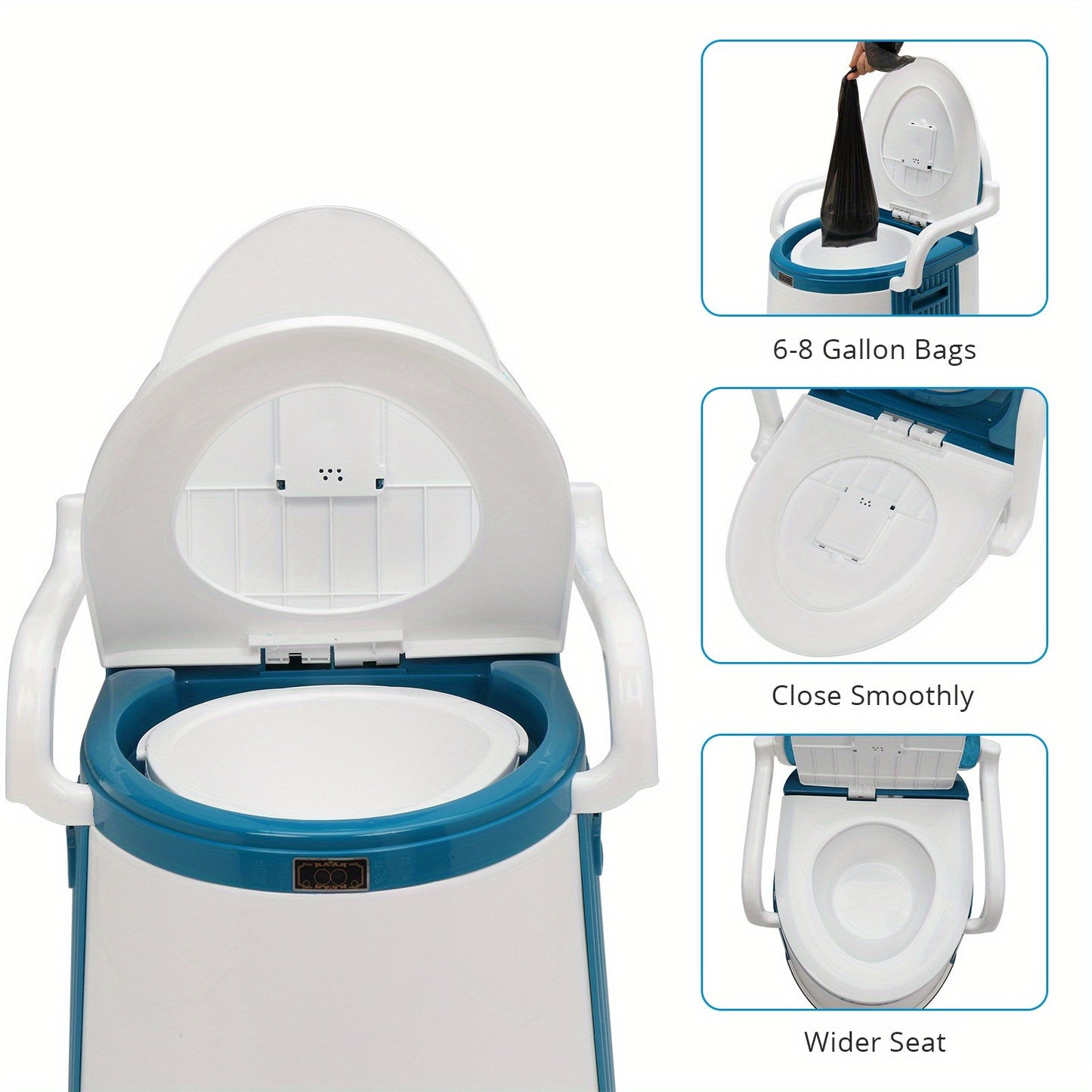 Portable Camping Toilet with Backrest – 350lb Capacity, 6-8 Gal Detachable Bucket, Anti-Slip Base, Built-in TP Holder & Phone Shelf – Lightweight Commode for RV, Boat, Travel & Medical Use