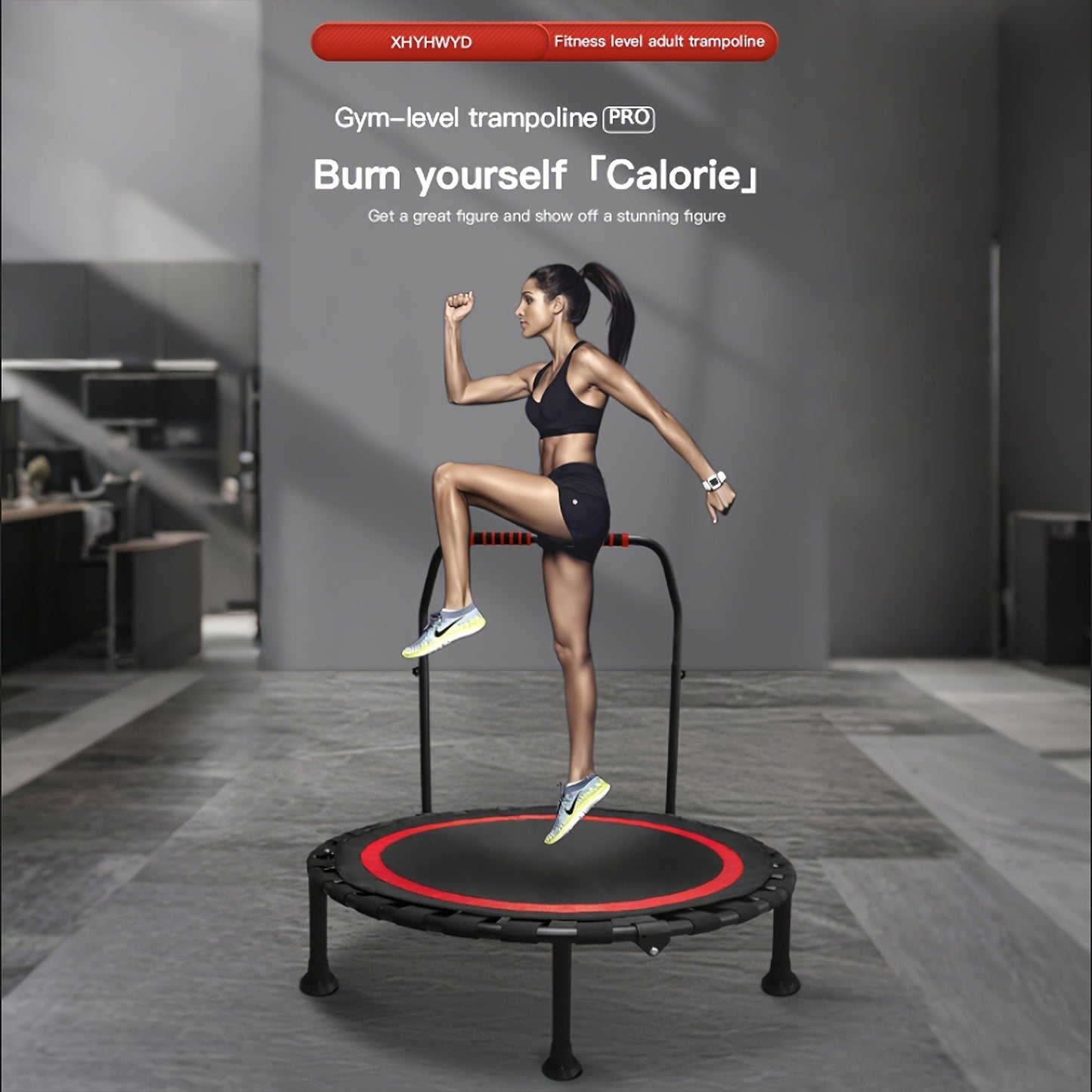 Mini Trampoline 40 Inch Collapsible Fitness Rebounder 660LBS Capacity, Adjustable Foam Handle Bars, Durable Elastic Straps & Thick Steel Frame, Quiet Indoor Outdoor Exercise Trampoline, Blue Green Red