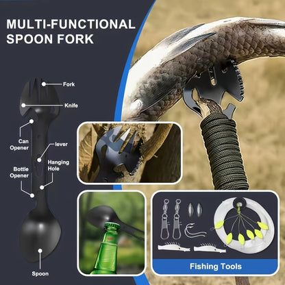 Outdoor Survival Kit 12-115 Piece – Emergency Gear Set for Camping, Hiking & Survival, Multi-Tool Equipment for Men, Dad, Husband – Unique Outdoor Gift Idea