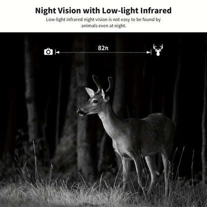 Solar Powered Trail Camera 4K Cellular - 4G LTE No WiFi, 0.2s Trigger, 82ft Night Vision, 120° Wide Angle, Built-in SIM Card for Hunting & Wildlife