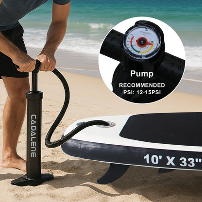 Double-Layer PVC SUP Board 10ft x 33'' Drop-Stitch Inflatable Paddle Board 12-15PSI EVA Deck 3 Fins Full Accessories Kit for Yoga Fishing Surfing Adults