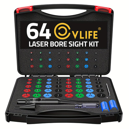 Red Laser Bore Sight Kit with 64 Adapters | Professional Multi-Caliber Boresighter for .17 to 12GA Rifles, Pistols & Handguns – Color-Coded Adapters, 40-Hour Battery & Portable Case Included